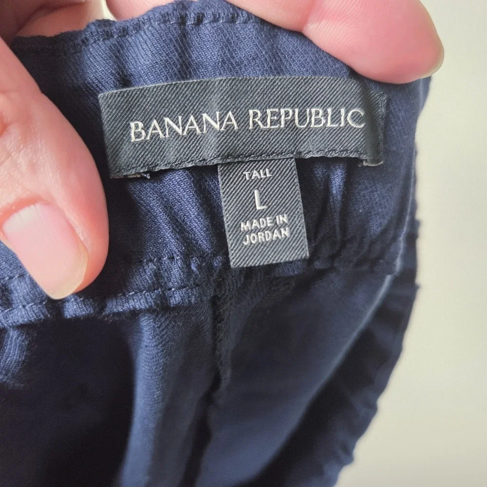 Banana Republic Tall Linen Lyocell Pants Navy Blue Pull On Straight Leg L